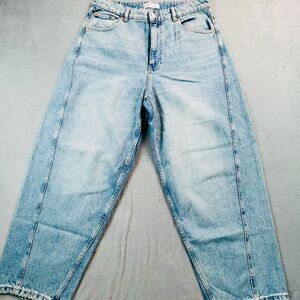 NWOT Women's Barrel Jeans 12/34 Primark UK Denim Co. Blue Stone Wash Distressed